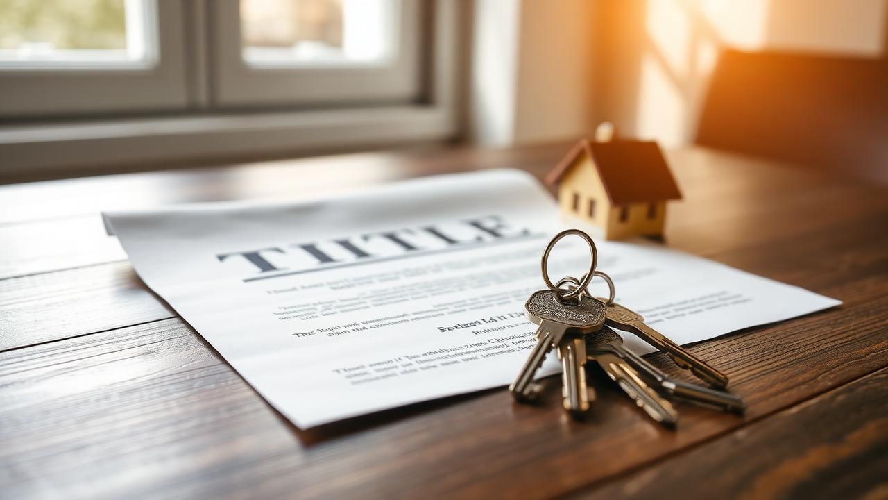 Property title document and house keys on a timber table