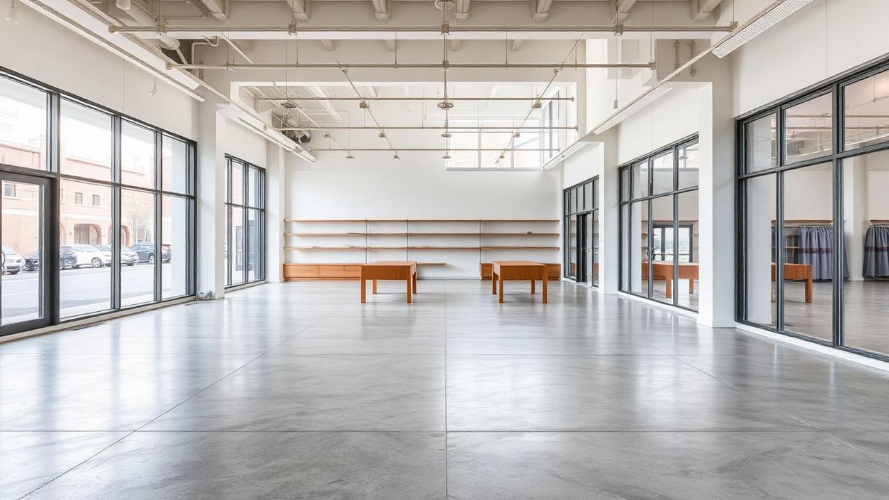 Empty modern retail tenancy interior with polished concrete floor