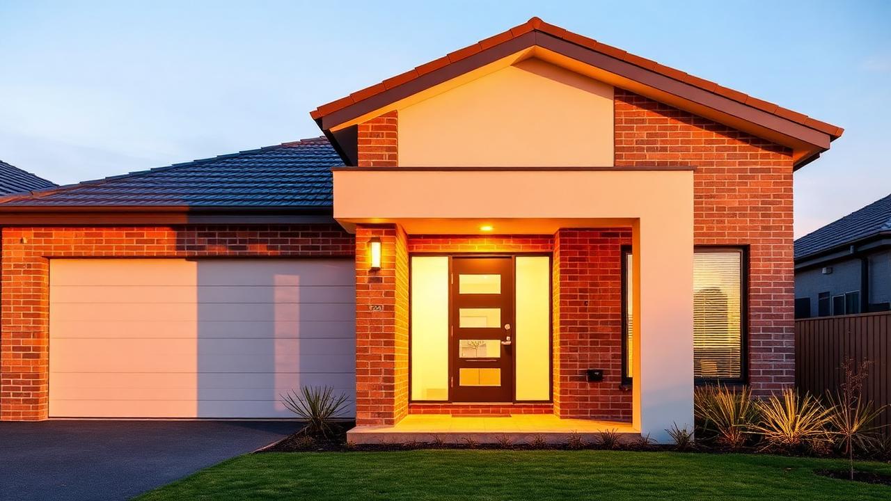 Modern Australian brick and render home at dusk