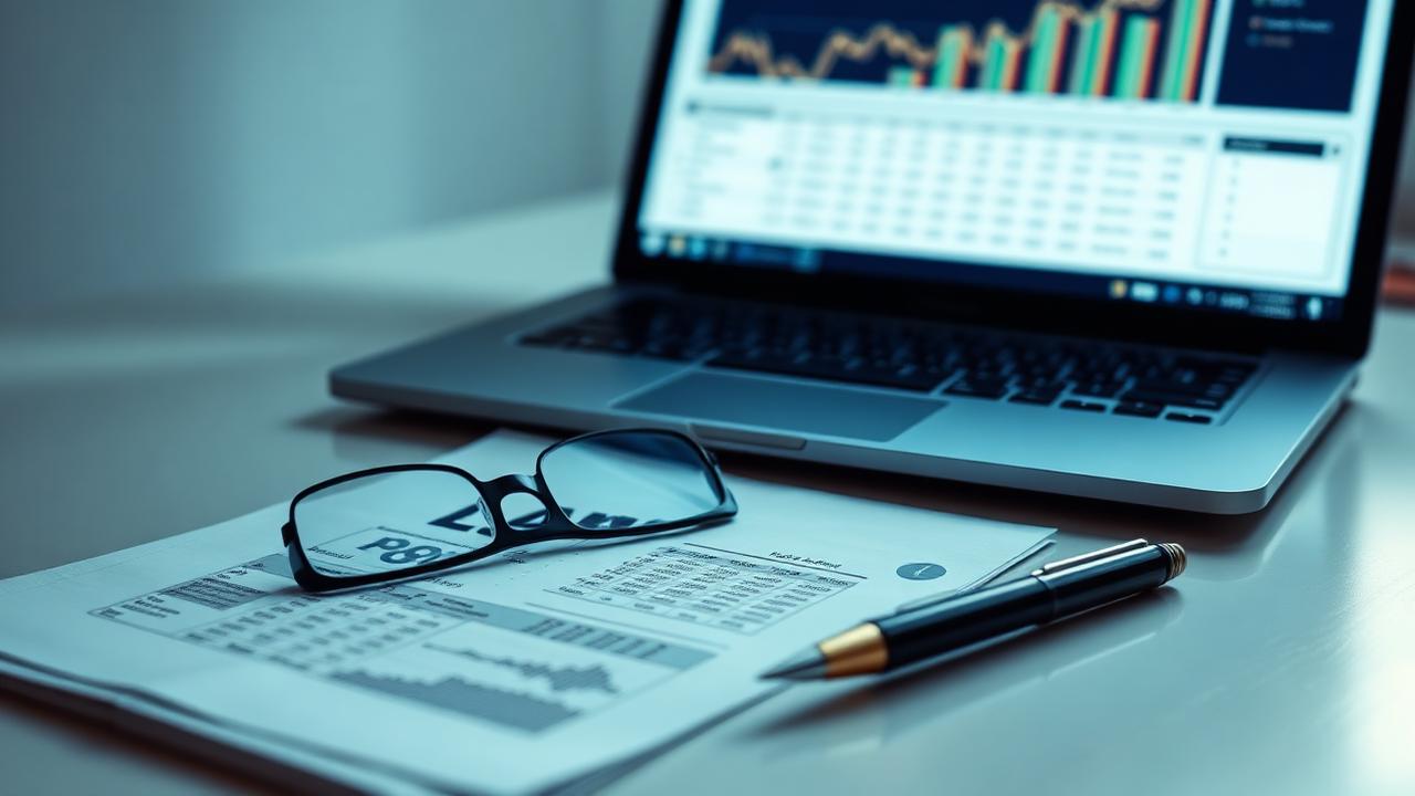 Loan documents, glasses and a laptop on a desk